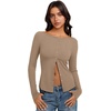 image:imageREORIA Women Lightweight Cropped Cardigan Slim Ribbed Knit Shirt Button TopKhaki