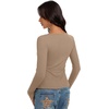 image:imageREORIA Women Lightweight Cropped Cardigan Slim Ribbed Knit Shirt Button TopKhaki