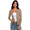 image:imageREORIA Women Lightweight Cropped Cardigan Slim Ribbed Knit Shirt Button TopKhaki