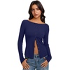 image:imageREORIA Women Lightweight Cropped Cardigan Slim Ribbed Knit Shirt Button TopNavy Blue