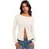 image:imageREORIA Women Lightweight Cropped Cardigan Slim Ribbed Knit Shirt Button TopOffwhite