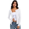 image:imageREORIA Women Lightweight Cropped Cardigan Slim Ribbed Knit Shirt Button TopPure White
