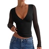image:imageREORIA Women Long Sleeve Sexy Sheer Mesh V Neck Going Out Top Shirts with Built in Bra 2026 Fall ClothesBlack