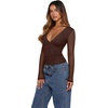 image:imageREORIA Women Long Sleeve Sexy Sheer Mesh V Neck Going Out Top Shirts with Built in Bra 2026 Fall ClothesCoffee