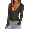 image:imageREORIA Women Long Sleeve Sexy Sheer Mesh V Neck Going Out Top Shirts with Built in Bra 2026 Fall ClothesDeep Green
