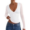 image:imageREORIA Women Long Sleeve Sexy Sheer Mesh V Neck Going Out Top Shirts with Built in Bra 2026 Fall ClothesWhite