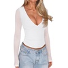 image:imageREORIA Women Long Sleeve Sexy Sheer Mesh V Neck Going Out Top Shirts with Built in Bra 2026 Fall ClothesWhite