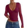 image:imageREORIA Women Long Sleeve Sexy Sheer Mesh V Neck Going Out Top Shirts with Built in Bra 2026 Fall ClothesWine Red