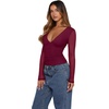 image:imageREORIA Women Long Sleeve Sexy Sheer Mesh V Neck Going Out Top Shirts with Built in Bra 2026 Fall ClothesWine Red