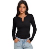 image:imageREORIA Womens Cotton Long Sleeve Henley Shirt Casual Work Ribbed Knit TopsBlack