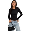 image:imageREORIA Womens Cotton Long Sleeve Henley Shirt Casual Work Ribbed Knit TopsBlack
