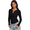 image:imageREORIA Womens Cotton Long Sleeve Henley Shirt Casual Work Ribbed Knit TopsBlack