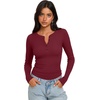 image:imageREORIA Womens Cotton Long Sleeve Henley Shirt Casual Work Ribbed Knit TopsBurgundy