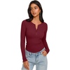 image:imageREORIA Womens Cotton Long Sleeve Henley Shirt Casual Work Ribbed Knit TopsBurgundy