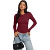 image:imageREORIA Womens Cotton Long Sleeve Henley Shirt Casual Work Ribbed Knit TopsBurgundy