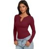 image:imageREORIA Womens Cotton Long Sleeve Henley Shirt Casual Work Ribbed Knit TopsBurgundy