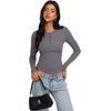 image:imageREORIA Womens Cotton Long Sleeve Henley Shirt Casual Work Ribbed Knit TopsGrey