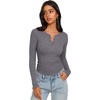 image:imageREORIA Womens Cotton Long Sleeve Henley Shirt Casual Work Ribbed Knit TopsGrey