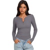 image:imageREORIA Womens Cotton Long Sleeve Henley Shirt Casual Work Ribbed Knit TopsGrey