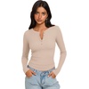 image:imageREORIA Womens Cotton Long Sleeve Henley Shirt Casual Work Ribbed Knit TopsLight Brown