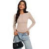 image:imageREORIA Womens Cotton Long Sleeve Henley Shirt Casual Work Ribbed Knit TopsLight Brown