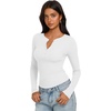 image:imageREORIA Womens Cotton Long Sleeve Henley Shirt Casual Work Ribbed Knit TopsWhite
