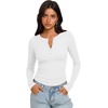 image:imageREORIA Womens Cotton Long Sleeve Henley Shirt Casual Work Ribbed Knit TopsWhite