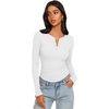 image:imageREORIA Womens Cotton Long Sleeve Henley Shirt Casual Work Ribbed Knit TopsWhite