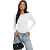 image:imageREORIA Womens Cotton Long Sleeve Henley Shirt Casual Work Ribbed Knit TopsWhite