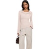 image:imageREORIA Womens Cowl Neck Ribbed Knit Long Bell Sleeve Going Out Tops BlouseBeige