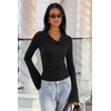 image:imageREORIA Womens Cowl Neck Ribbed Knit Long Bell Sleeve Going Out Tops BlouseBlack