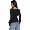 image:imageREORIA Womens Cowl Neck Ribbed Knit Long Bell Sleeve Going Out Tops BlouseBlack