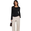 image:imageREORIA Womens Cowl Neck Ribbed Knit Long Bell Sleeve Going Out Tops BlouseBlack