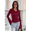 image:imageREORIA Womens Cowl Neck Ribbed Knit Long Bell Sleeve Going Out Tops BlouseBurgundy