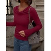 image:imageREORIA Womens Cowl Neck Ribbed Knit Long Bell Sleeve Going Out Tops BlouseBurgundy