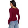 image:imageREORIA Womens Cowl Neck Ribbed Knit Long Bell Sleeve Going Out Tops BlouseBurgundy