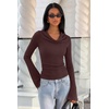 image:imageREORIA Womens Cowl Neck Ribbed Knit Long Bell Sleeve Going Out Tops BlouseCoffee