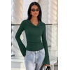 image:imageREORIA Womens Cowl Neck Ribbed Knit Long Bell Sleeve Going Out Tops BlouseForest Green
