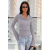 image:imageREORIA Womens Cowl Neck Ribbed Knit Long Bell Sleeve Going Out Tops BlouseHeather Grey