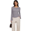 image:imageREORIA Womens Cowl Neck Ribbed Knit Long Bell Sleeve Going Out Tops BlouseHeather Grey