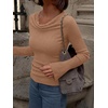 image:imageREORIA Womens Cowl Neck Ribbed Knit Long Bell Sleeve Going Out Tops BlouseLatte