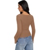 image:imageREORIA Womens Cowl Neck Ribbed Knit Long Bell Sleeve Going Out Tops BlouseLatte
