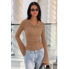 image:imageREORIA Womens Cowl Neck Ribbed Knit Long Bell Sleeve Going Out Tops BlouseLatte