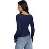 image:imageREORIA Womens Cowl Neck Ribbed Knit Long Bell Sleeve Going Out Tops BlouseNavy Blue