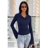 image:imageREORIA Womens Cowl Neck Ribbed Knit Long Bell Sleeve Going Out Tops BlouseNavy Blue