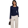 image:imageREORIA Womens Cowl Neck Ribbed Knit Long Bell Sleeve Going Out Tops BlouseNavy Blue