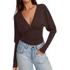 image:imageREORIA Womens Deep V Neck Batwing Sleeve Cinched Waist Tops for Going OutCoffee