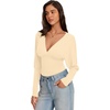 image:imageREORIA Womens Deep V Neck Batwing Sleeve Cinched Waist Tops for Going OutPastel Yellow