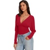 image:imageREORIA Womens Deep V Neck Batwing Sleeve Cinched Waist Tops for Going OutRed