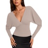 image:imageREORIA Womens Deep V Neck Batwing Sleeve Cinched Waist Tops for Going OutVanilla